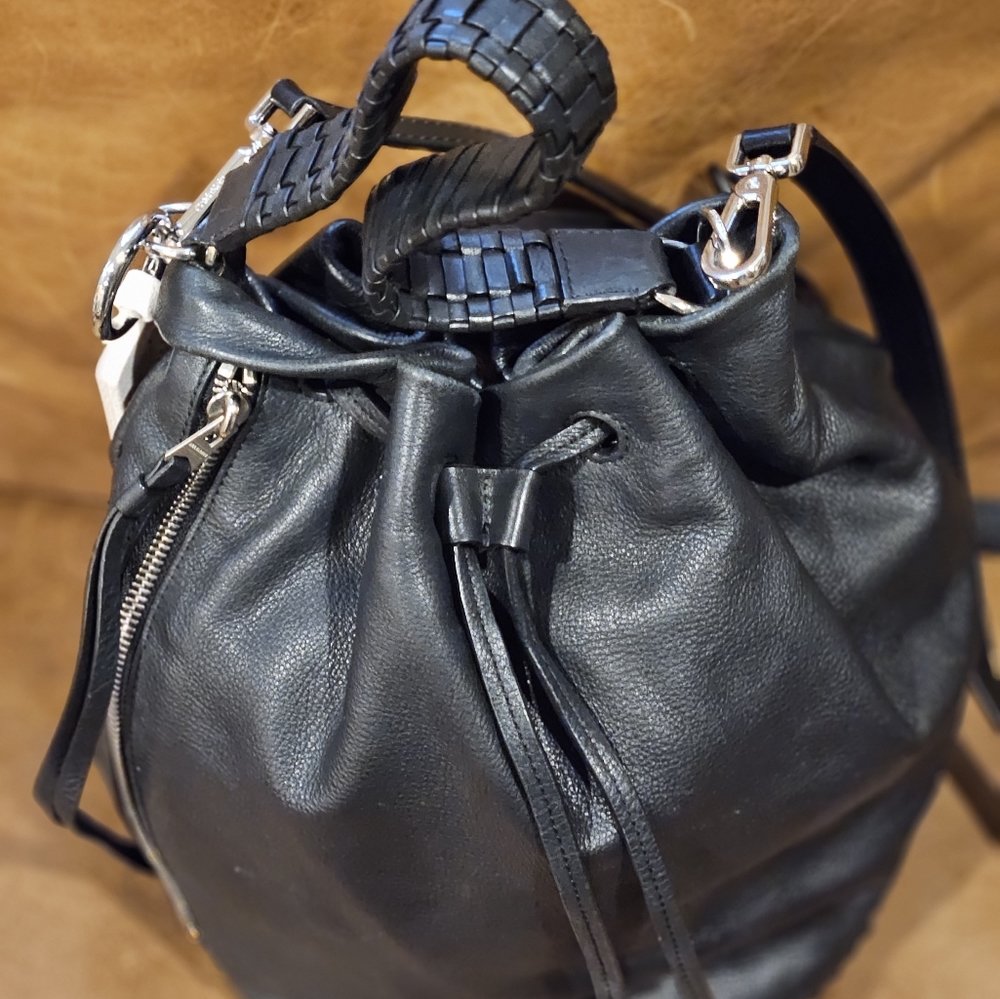 ALLSAINTS Capotal Collection Black Leather Bucket Bag All Saints SAMPLE - Picture 2 of 12
